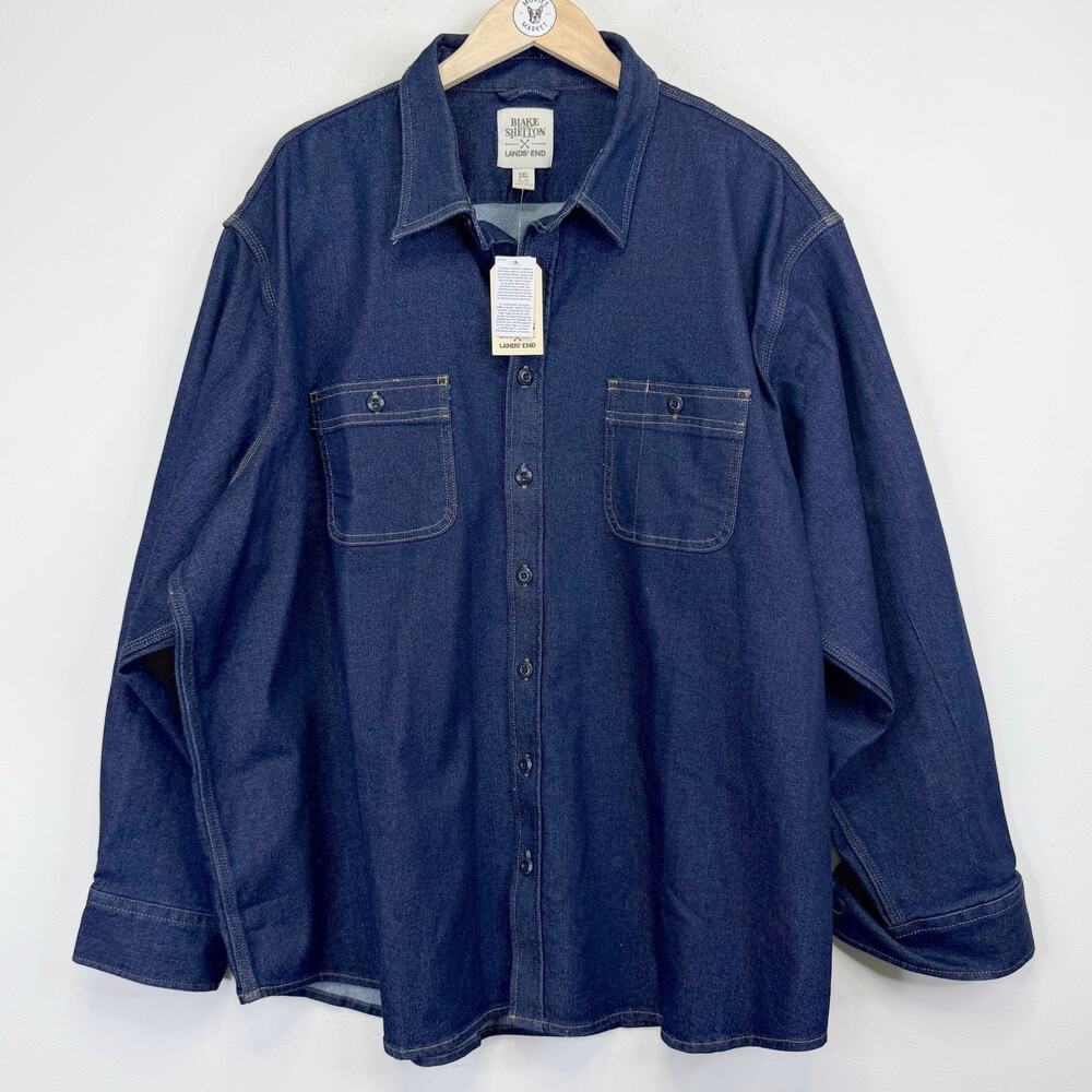 Blake Shelton Lands End Mens Denim Button Up Shirt 3XL Shacket Western Heritage